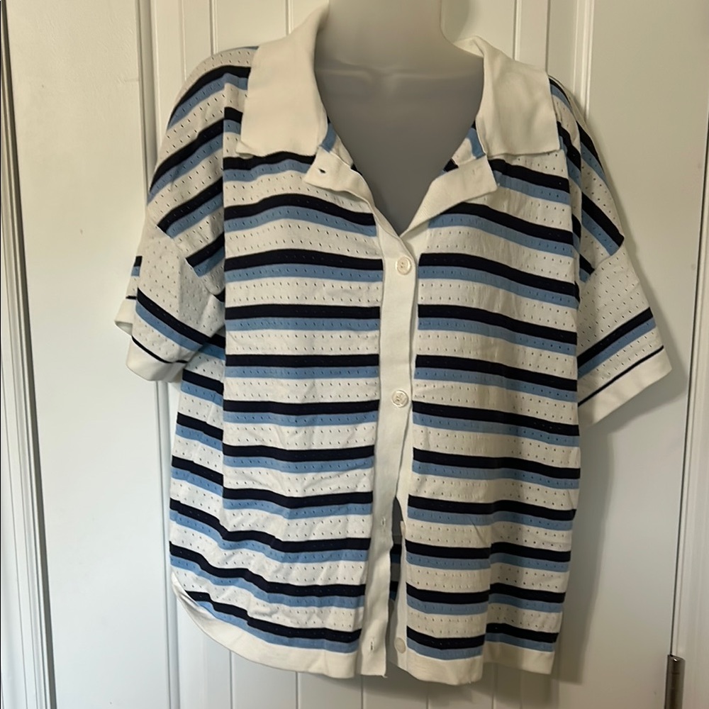 Amazon Women's White and Blue Striped Set.